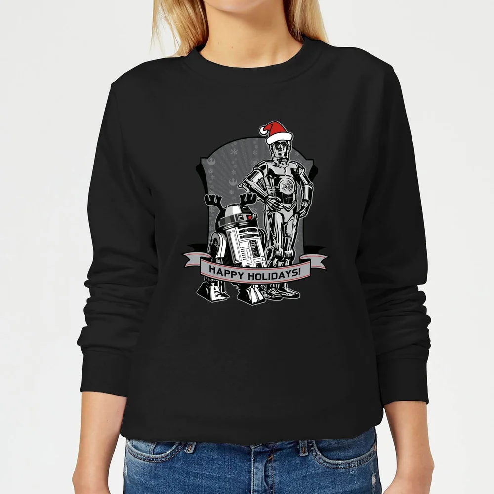 Star Wars Happy Holidays Droids Women's Christmas Jumper - Black - 3XL Image 1