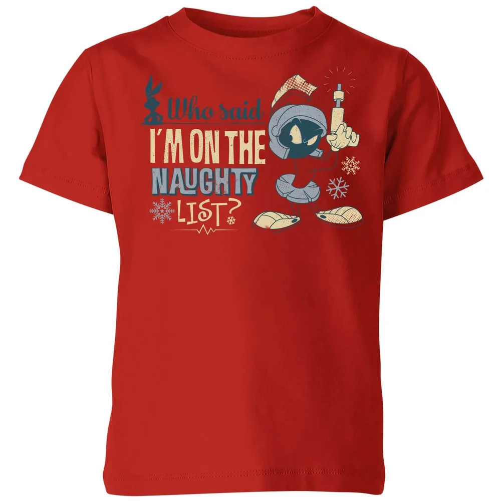 Looney Tunes Martian Who Said Im On The Naughty List Kids' Christmas T-Shirt - Red - 11-12 Years Image 1