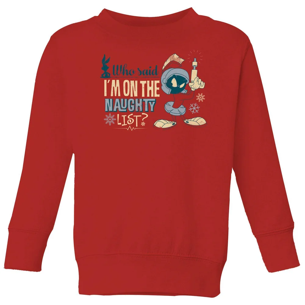 Looney Tunes Martian Who Said Im On The Naughty List Kids' Christmas Jumper - Red - 3-4 Years Image 1