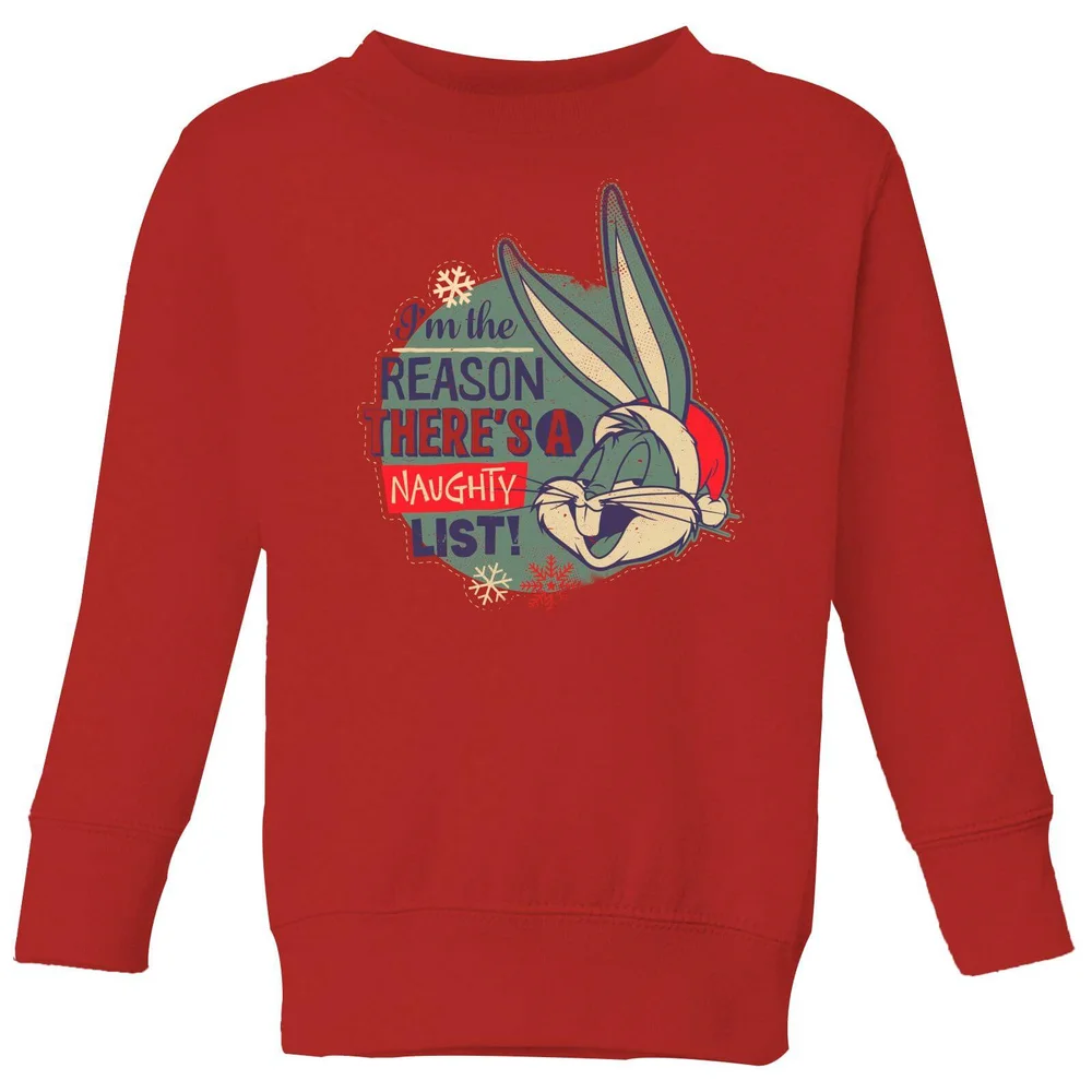 Looney Tunes I'm The Reason There Is A Naughty List Kids' Christmas Jumper - Red - 3-4 Years Image 1