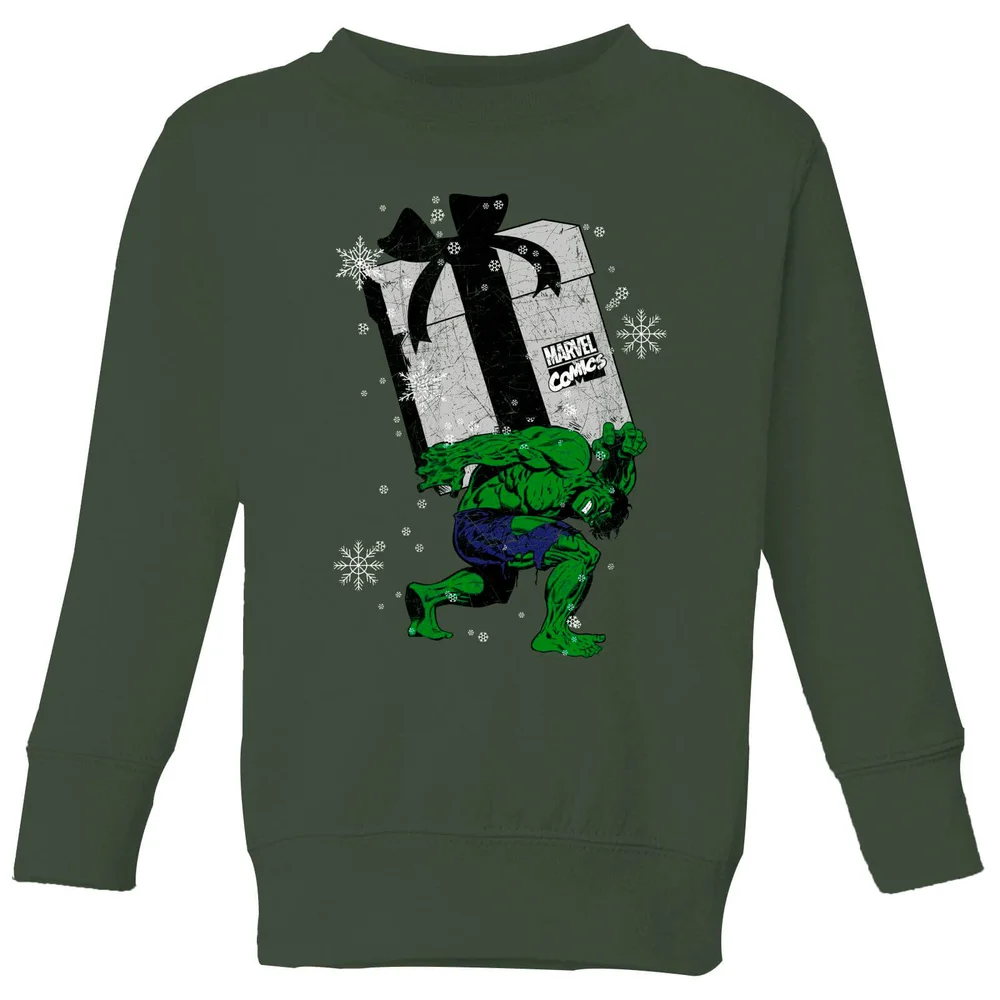 Marvel The Incredible Hulk Christmas Present Kids' Christmas Jumper - Forest Green - 3-4 Years Image 1