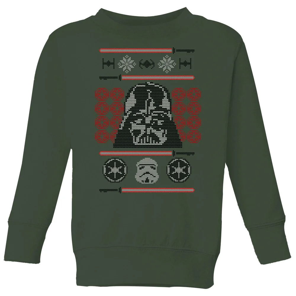 Star Wars Darth Vader Face Knit Kids' Christmas Jumper - Forest Green - 3-4 Years Image 1