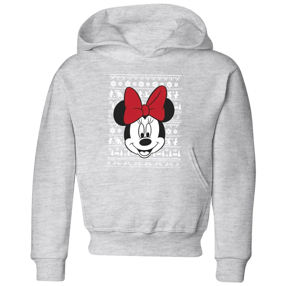 Disney Minnie Face Kids' Christmas Hoodie - Grey - 3-4 Years Image 1
