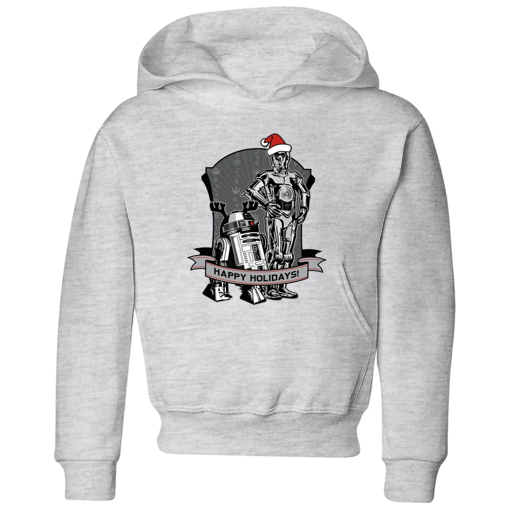 Star Wars Happy Holidays Droids Kids' Christmas Hoodie - Grey - 3-4 Years Image 1