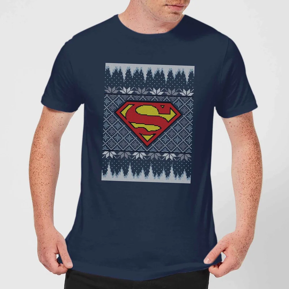 DC Superman Knit Men's Christmas T-Shirt - Navy - S Image 1