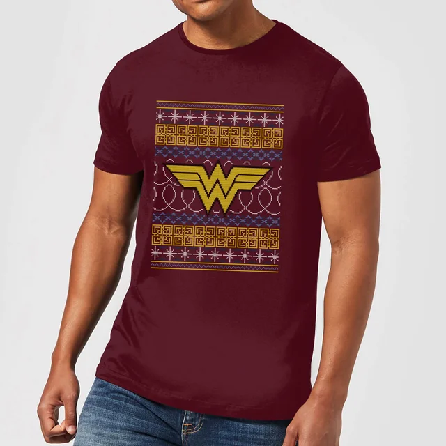 DC Wonder Woman Knit Men's Christmas T-Shirt - Burgundy