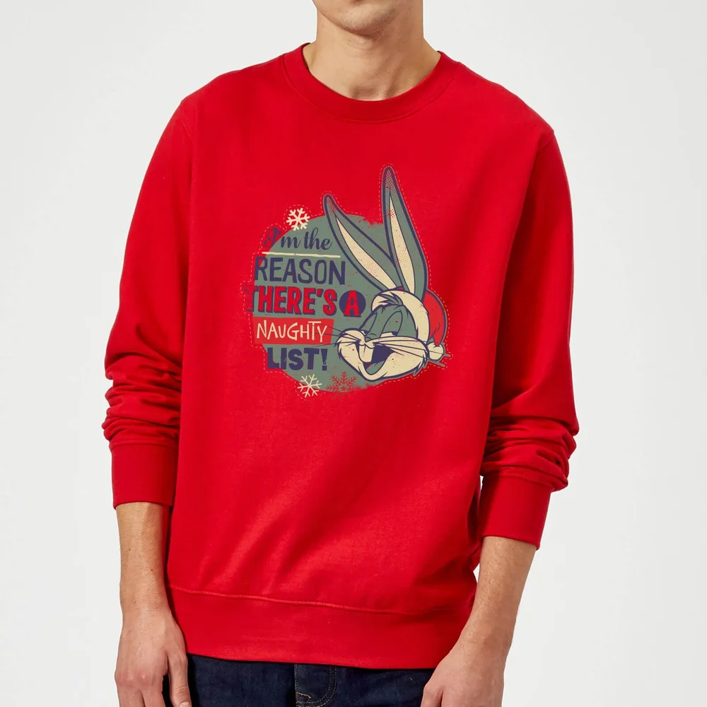 Looney Tunes I'm The Reason There Is A Naughty List Christmas Jumper - Red - S Image 1
