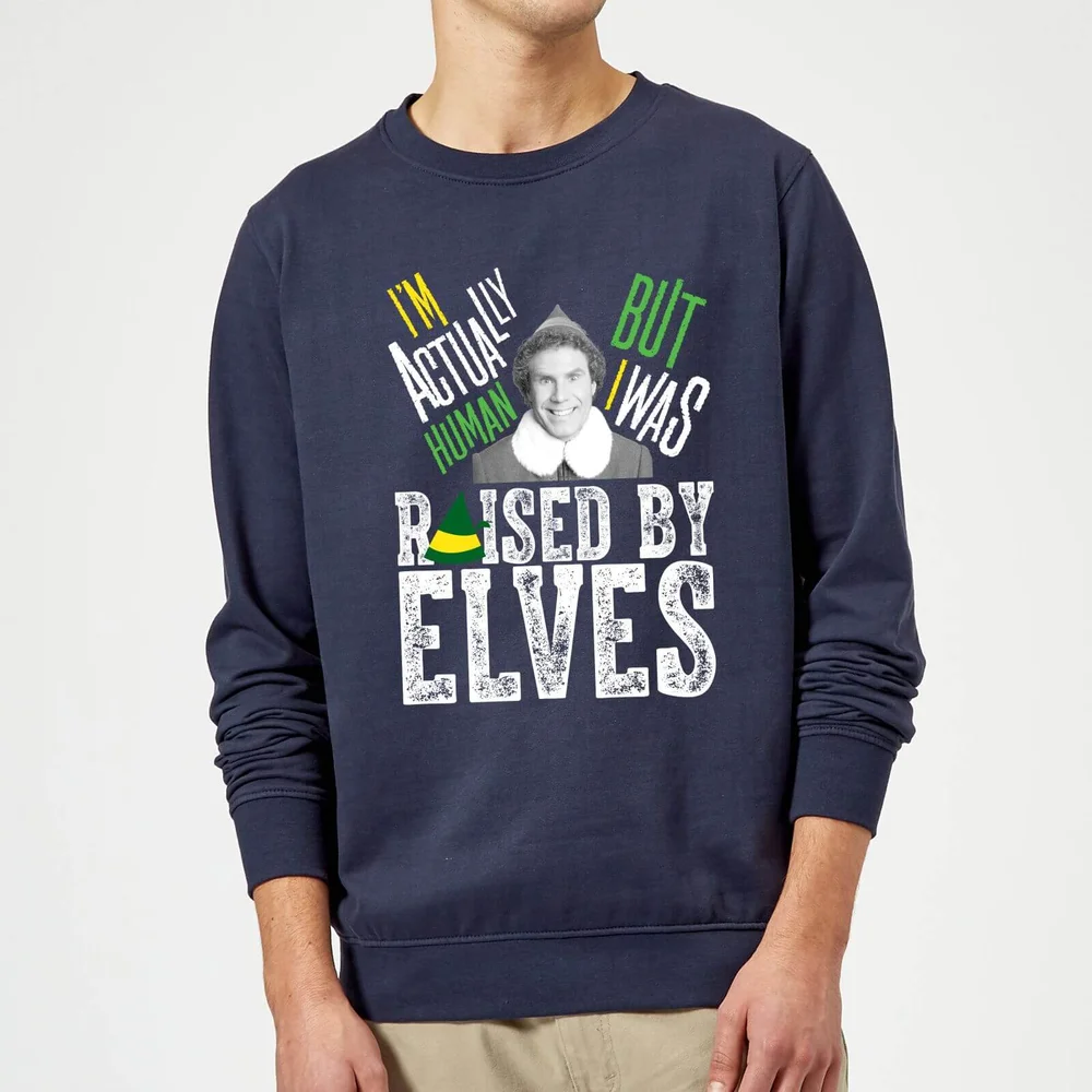Elf Raised By Elves Christmas Jumper - Navy - S Image 1