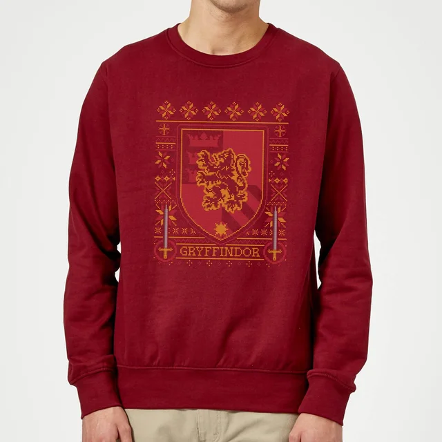 Harry Potter Gryffindor Crest Christmas Jumper - Burgundy