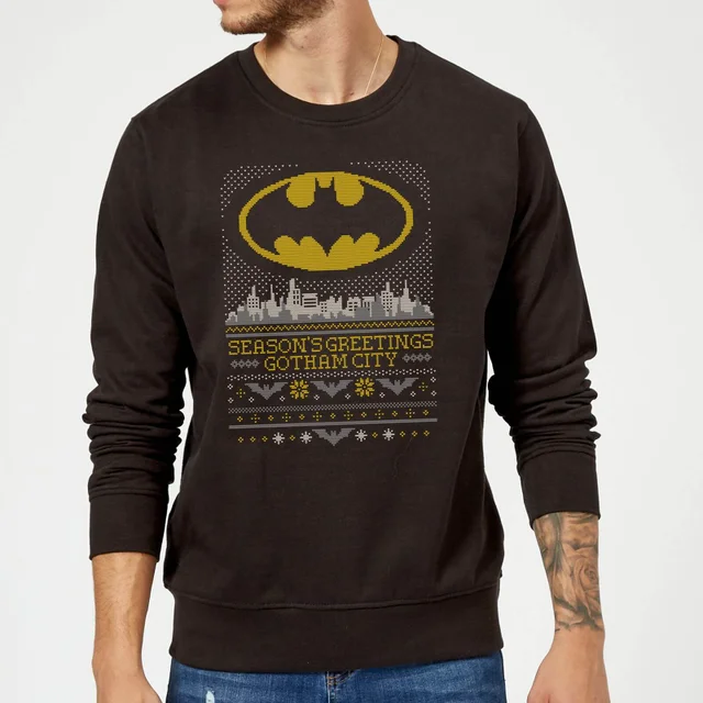 DC Comics Batman Seasons Greetings From Gotham Christmas Sweatshirt - Black