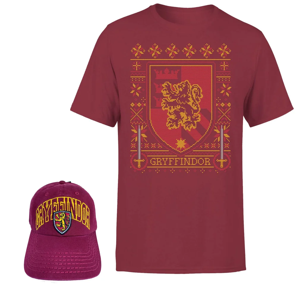 Harry Potter Gryffindor Men's T-Shirt and Cap Bundle - Burgundy - S - Burgundy Image 1