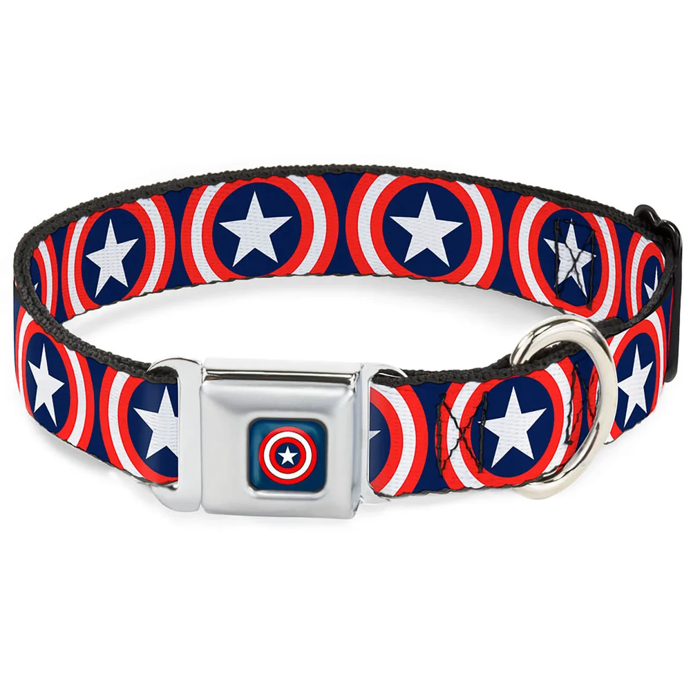 Buckle-Down Marvel Captain America Dog Collar - Navy (Various Sizes) - S/9-15 Inches Image 1
