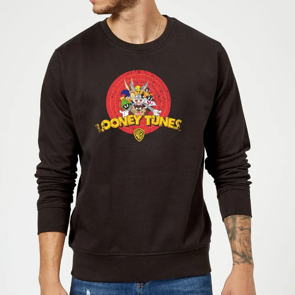 Looney Tunes Logo Distressed Sweatshirt - Black - S - Black Image 1