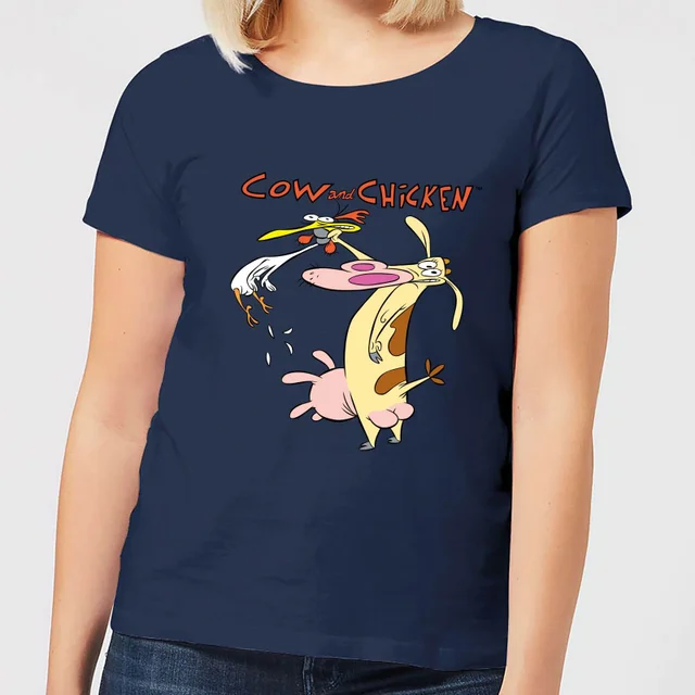 Cow and Chicken Characters Women's T-Shirt - Navy