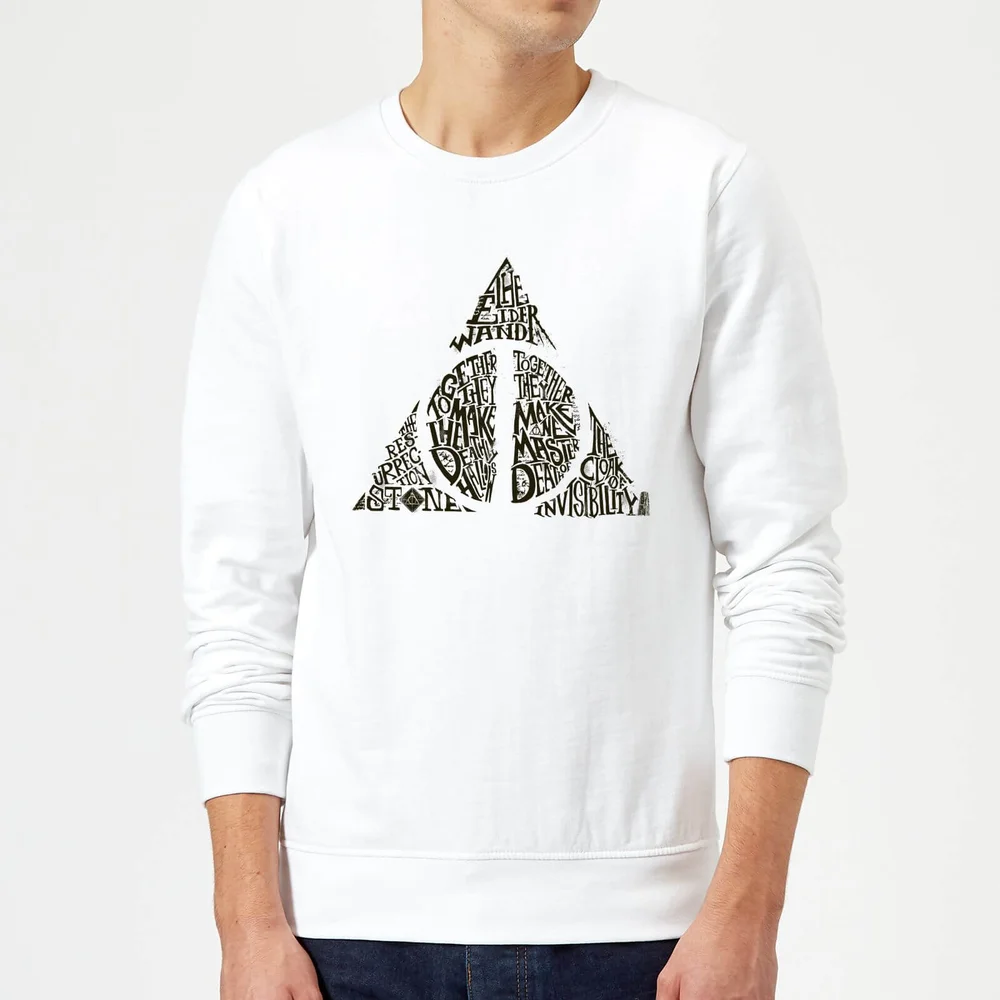 Harry Potter Deathly Hallows Text Sweatshirt - White - S Image 1