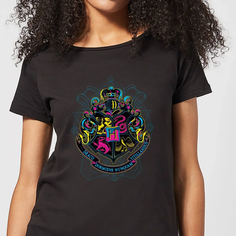 Harry Potter Hogwarts Neon Crest Women's T-Shirt - Black - S Image 1