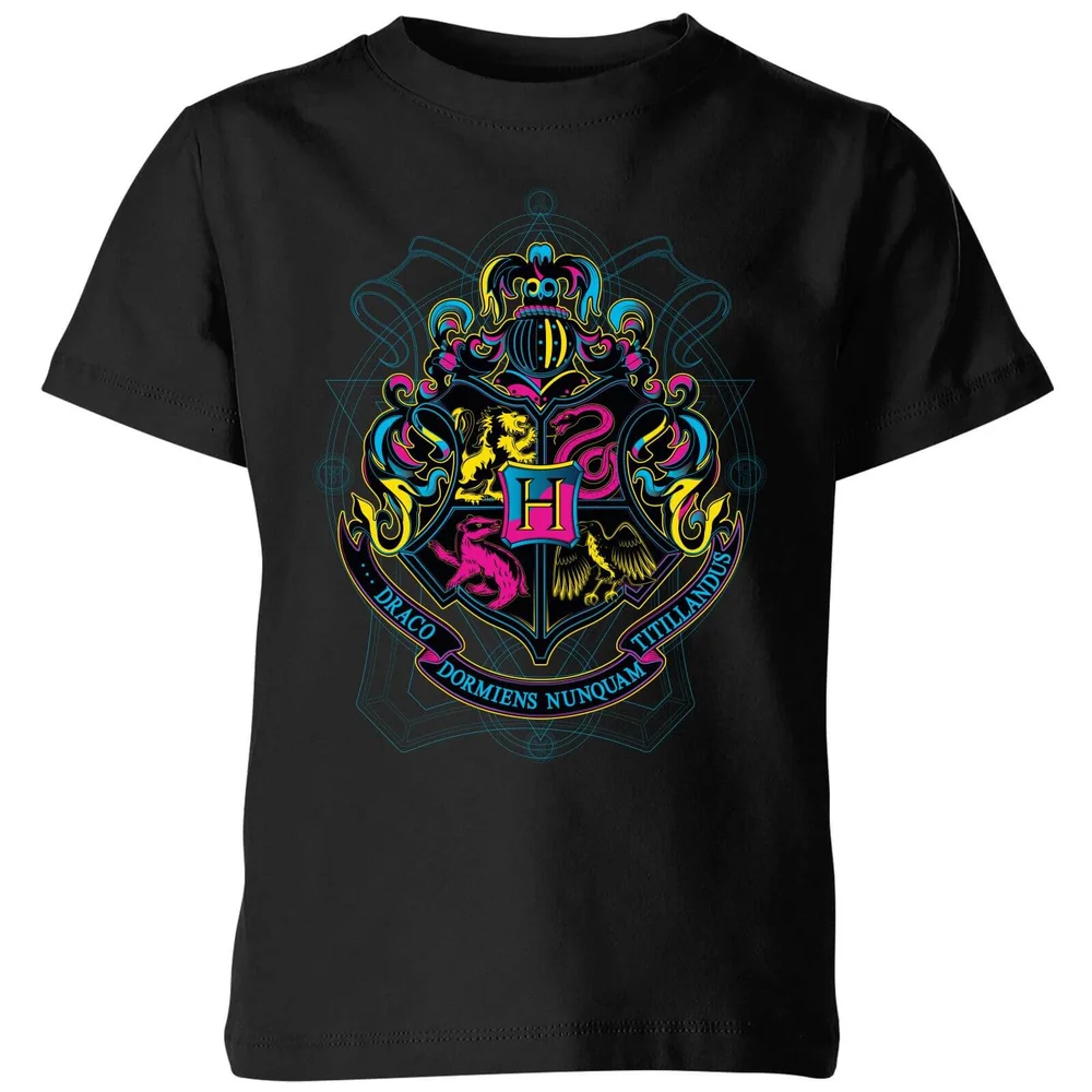 Harry Potter Hogwarts Neon Crest Kids' T-Shirt - Black - 3-4 Years Image 1