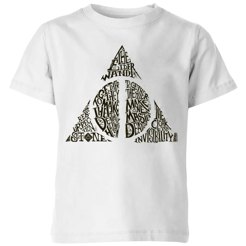 Harry Potter Deathly Hallows Text Kids' T-Shirt - White - 3-4 Years Image 1