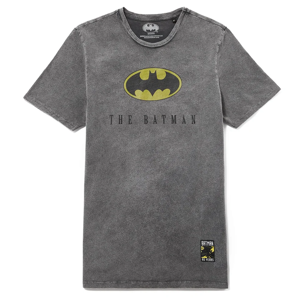 Batman 80th Anniversary Logo T-Shirt - Black Acid Wash - S Image 1