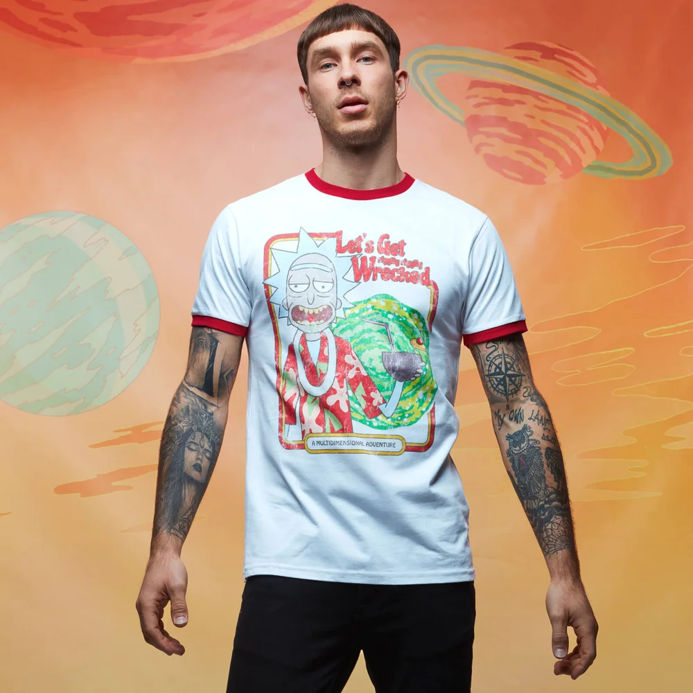 Rick and Morty Get Schwifty Riggity Riggity Wrecked Vintage Ringer - White/Red - S Image 1