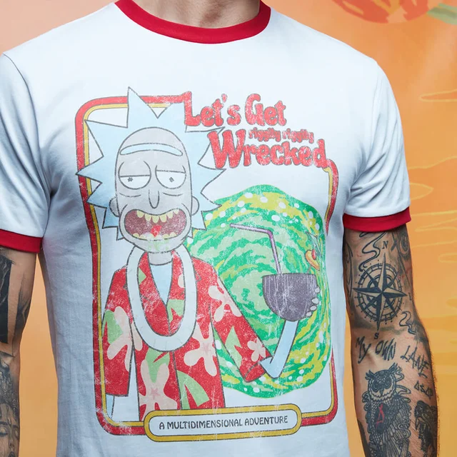 Rick and Morty Get Schwifty Riggity Riggity Wrecked Vintage Ringer - White/Red