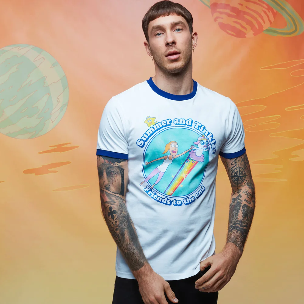 Rick and Morty Get Schwifty Summer & Tinkles Ringer - White/Blue - S Image 1