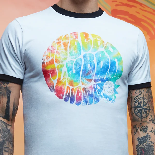 Rick and Morty Get Schwifty Wubba Lubba Dub Dub Rainbow Ringer - White/Black
