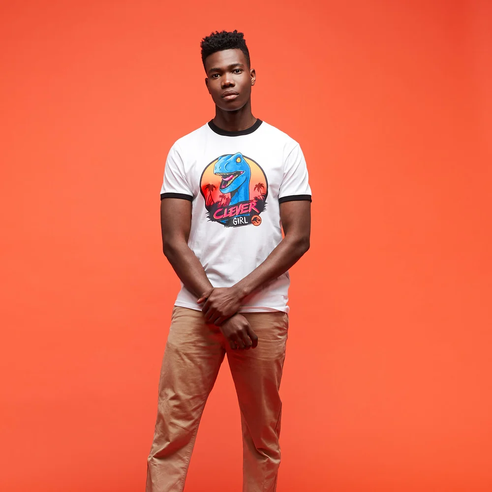 Jurassic Park Primal Clever Girl Ringer T-Shirt - White/Black - L Image 1