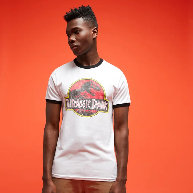 Jurassic Park Primal Vintage Logo Ringer T-Shirt - White/Black