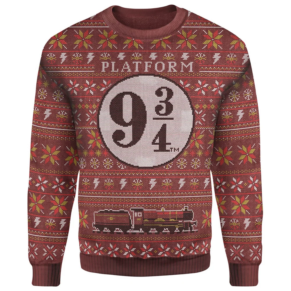 Harry Potter Platform 9 3/4 Christmas Knitted Jumper - Burgundy - XS Image 1