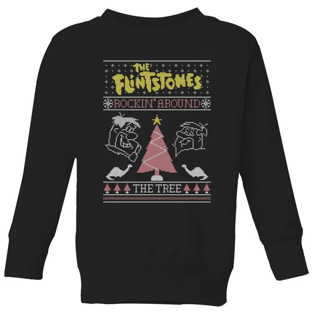 Flintstones Rockin Around The Tree Kids' Christmas Jumper - Black