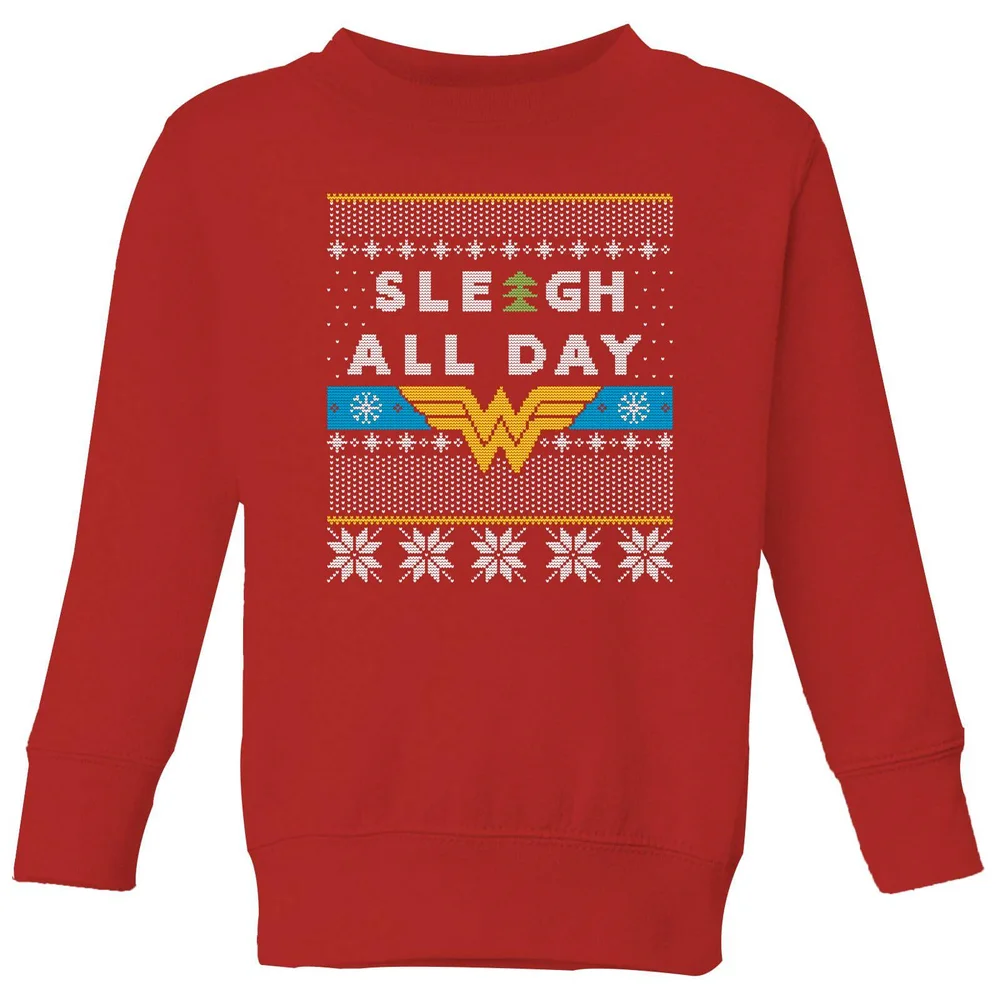Wonder Woman 'Sleigh All Day Kids' Christmas Jumper - Red - 3-4 Years Image 1