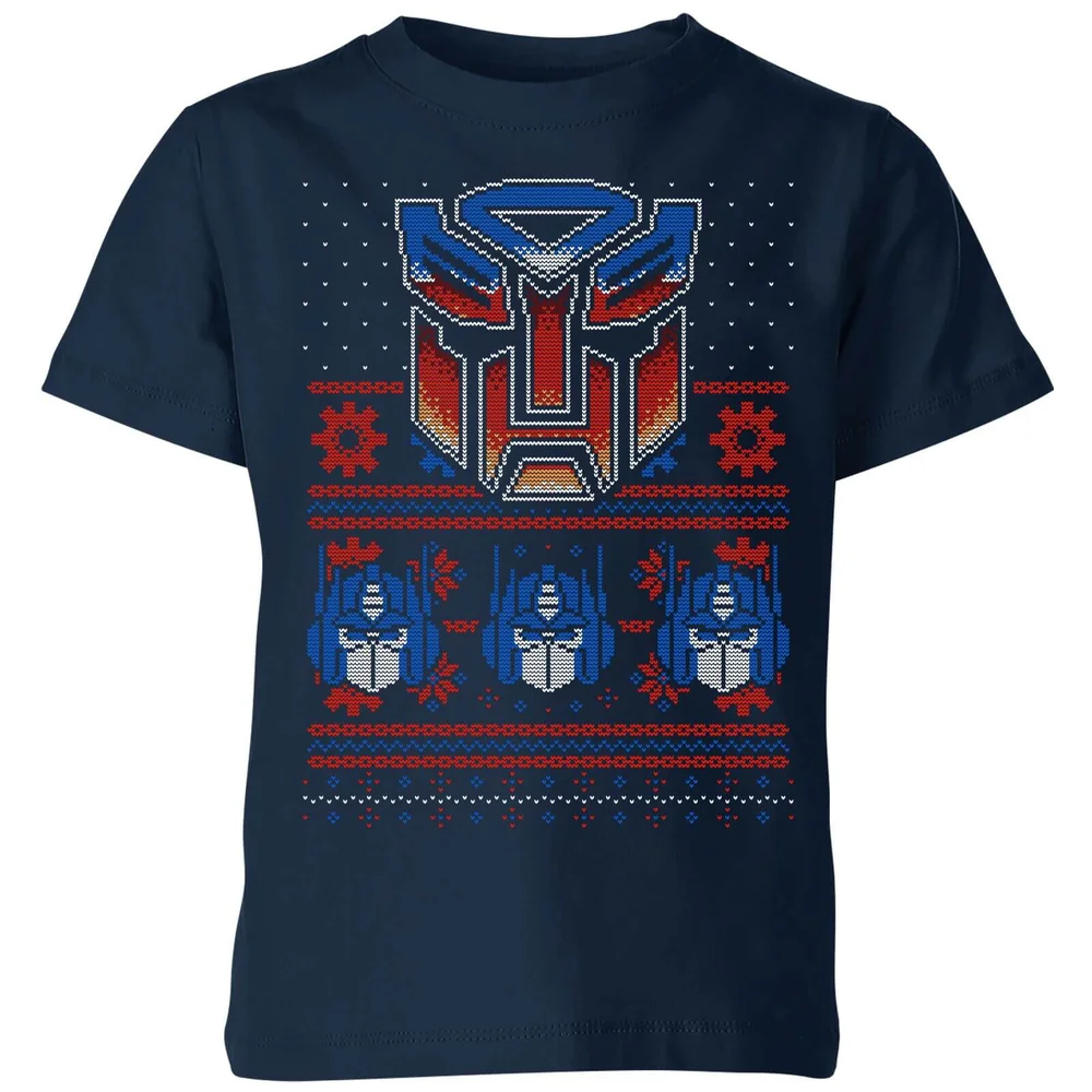 Autobots Classic Ugly Knit Kids' Christmas T-Shirt - Navy - 3-4 Years Image 1