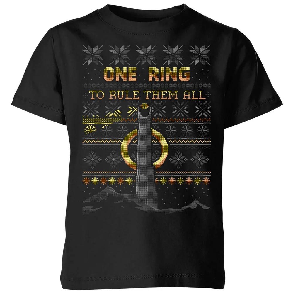 The Lord Of The Rings One Ring Kids' Christmas T-Shirt in Black - 3-4 Years Image 1