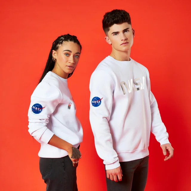 Nasa Metallic Logo Unisex Sweatshirt - White