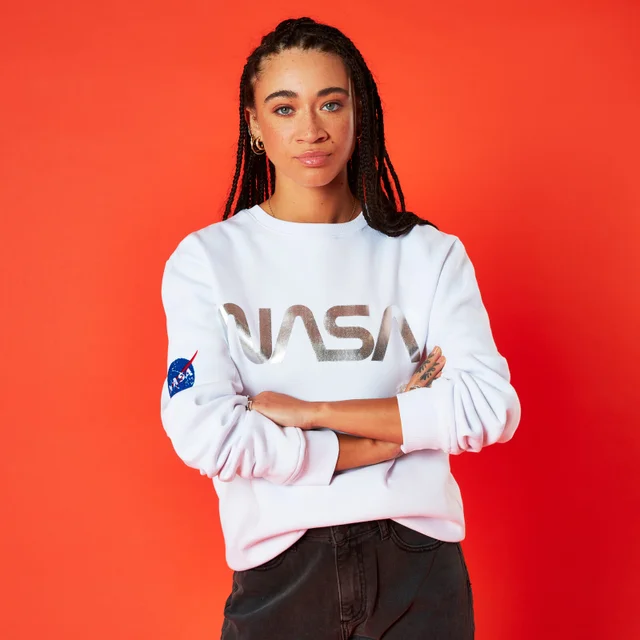 Nasa Metallic Logo Unisex Sweatshirt - White