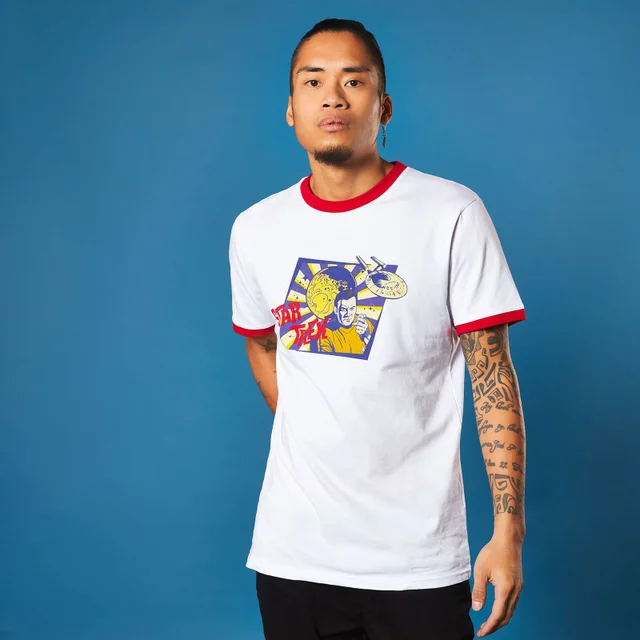 Retro Captain Kirk Star Trek T-shirt - White/ Red Ringer