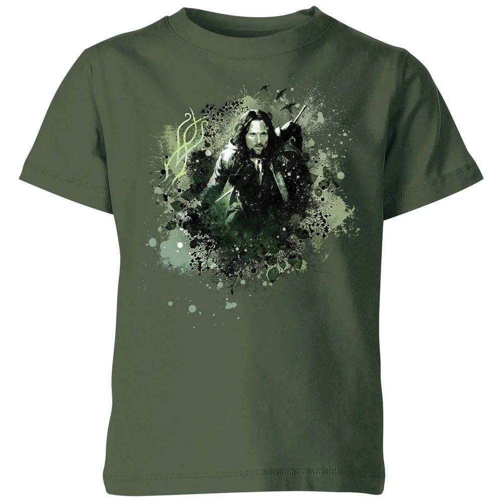 The Lord Of The Rings Aragorn Colour Splash Kids' T-Shirt - Forest Green - 3-4 Years Image 1