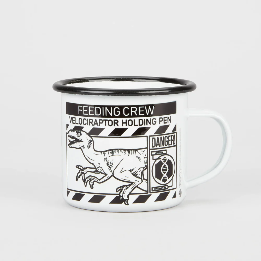Jurassic Park Priimal Raptor Holding Pen Enamel Mug - White - Black Rim Image 1