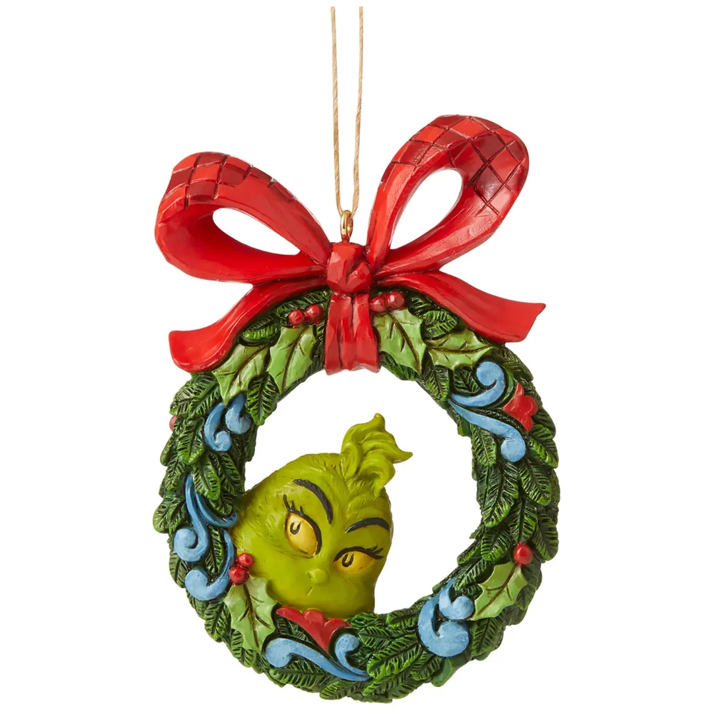 The Grinch by Jim Shore Grinch Peeking Through Wreath (Hanging Ornament) 9cm Image 1
