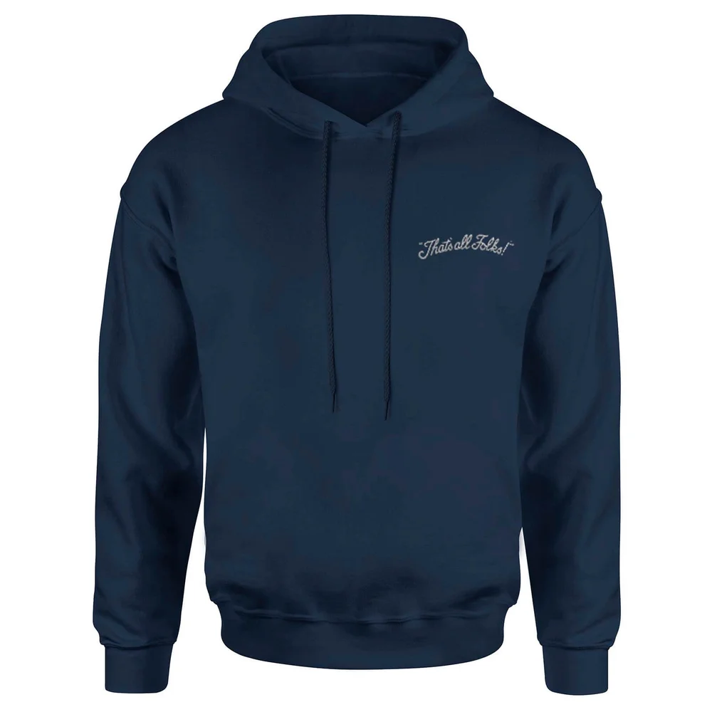 Looney Tunes That's All Folks Embroidered Unisex Hoodie - Navy - XL Image 1