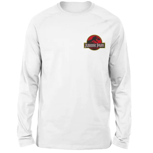 Jurassic Park Logo Embroidered Unisex Long Sleeved T-Shirt - White