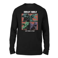 Jurassic Park World Four Colour Faces Unisex Long Sleeved T-Shirt - Black - undefined undefined