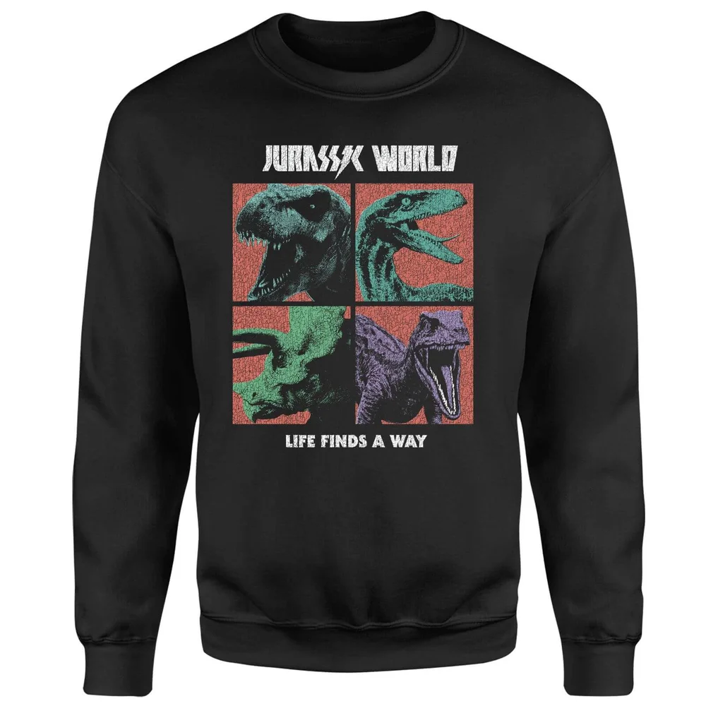 Jurassic Park World Four Colour Faces Sweatshirt - Black - S Image 1
