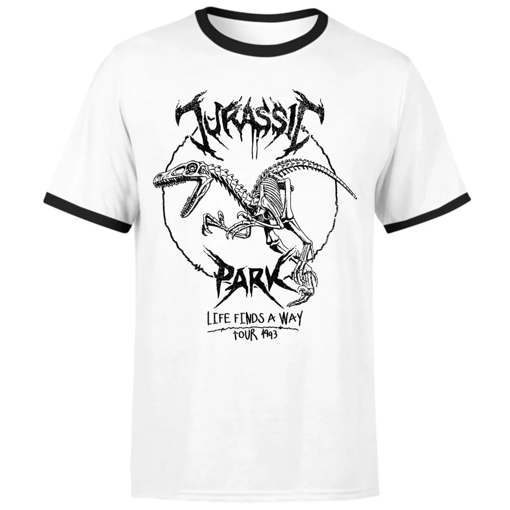 Jurassic Park Raptor Drawn Unisex Ringer T-Shirt - White/Black - L Image 1