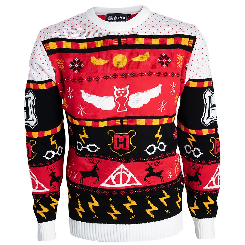 Harry Potter Hogwarts Christmas Knitted Jumper - Red - M Image 1