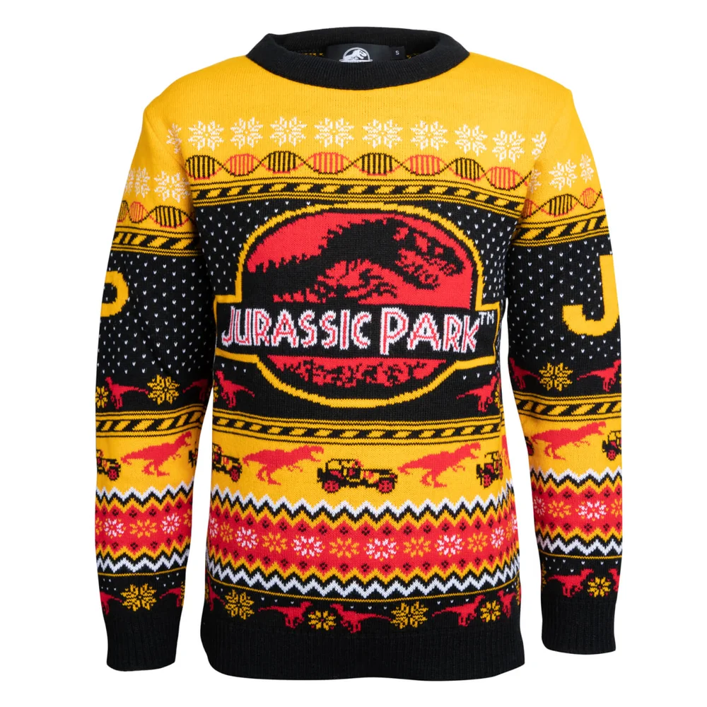 Jurassic Park Kids Christmas Knitted Jumper - Yellow - S Image 1