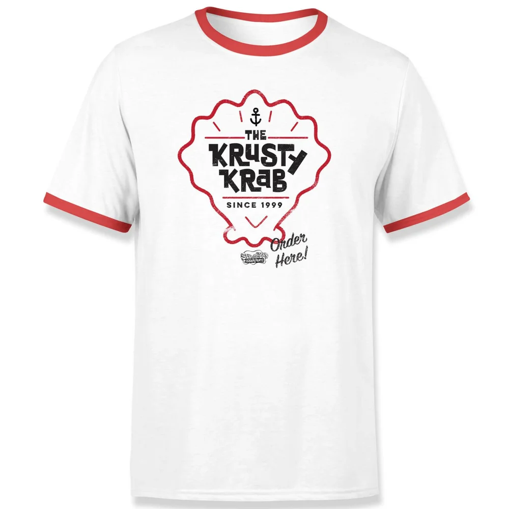 Spongebob Krusty Krab Unisex Ringer T-Shirt - White / Red - S Image 1