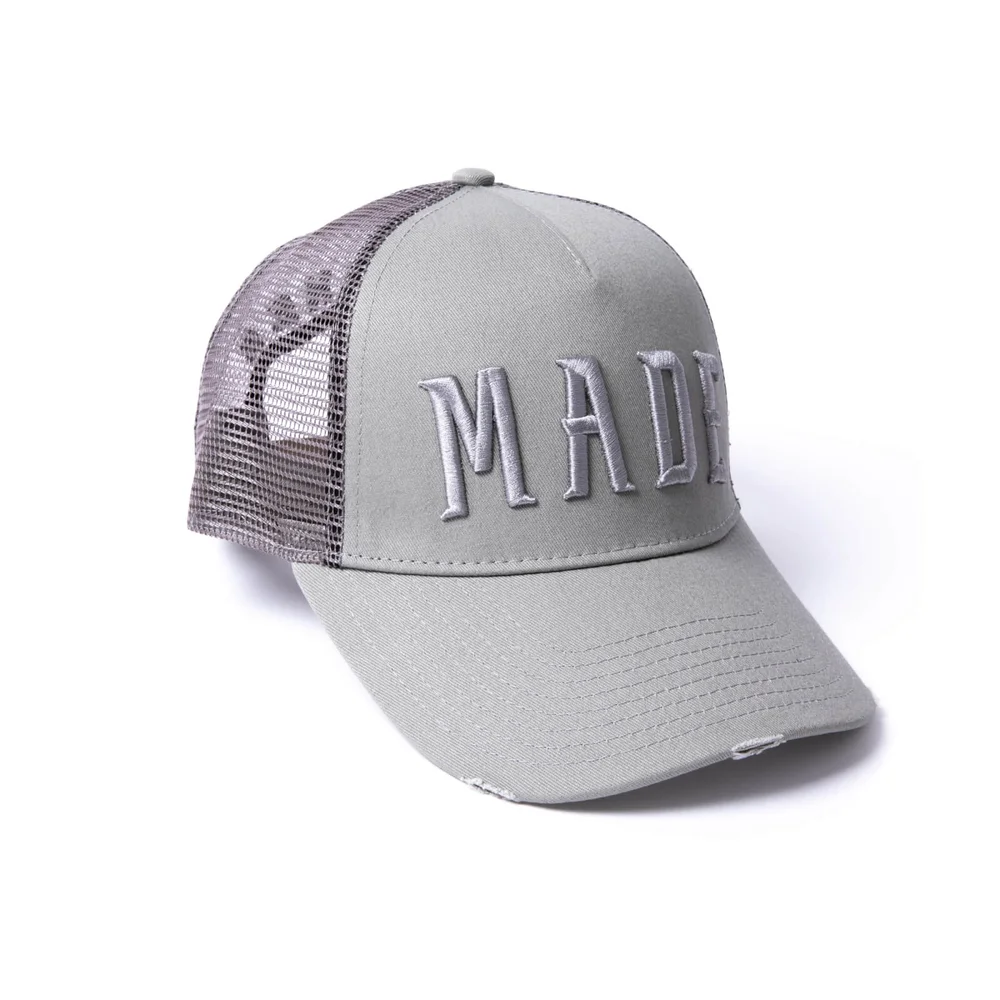 Milliner Sleet Grey Distressed Cotton Trucker Made 3D Embroidered Image 1