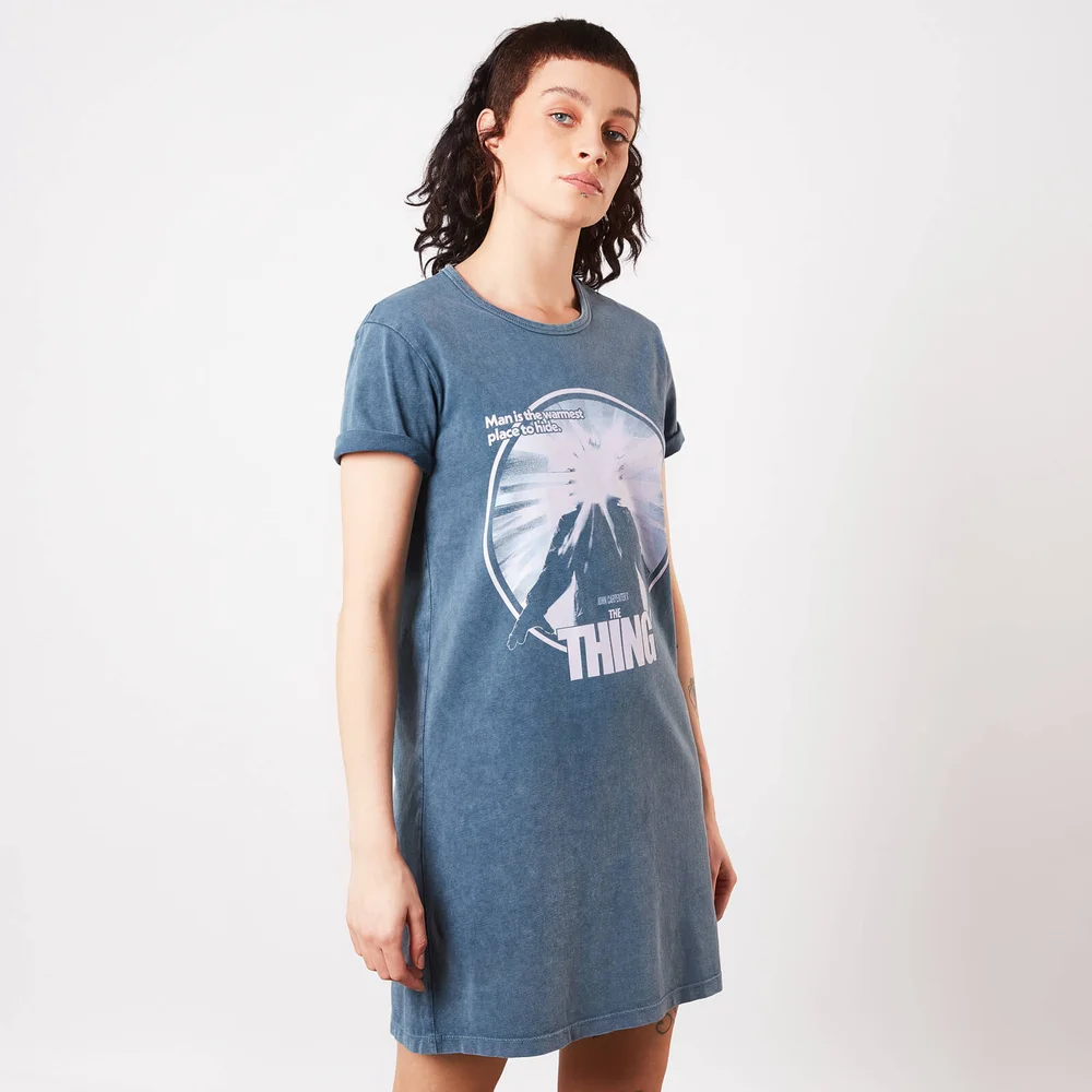 The Thing Man Is The Warmest Place To Hide Women's T-Shirt Dress - Navy Acid Wash - XXL Image 1